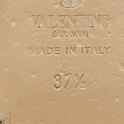 مملوكة مسبقًا Valentino Blue/Beige Leather Rockstud Caged Ankle Strap Ballet Flats Size 37.5