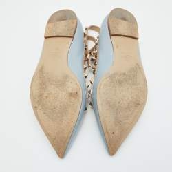 مملوكة مسبقًا Valentino Blue/Beige Leather Rockstud Caged Ankle Strap Ballet Flats Size 37.5
