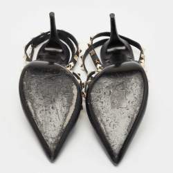 Pre Owned Valentino Navy Blue Leather Rockstud Ankle Strap Pumps Size 39.5