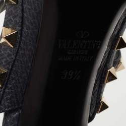 Pre Owned Valentino Navy Blue Leather Rockstud Ankle Strap Pumps Size 39.5