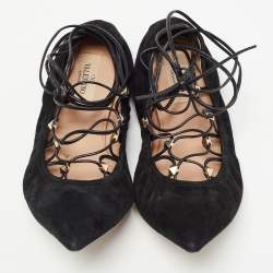 Pre Owned Valentino Black Leather and  Suede Rockstud Ballet Flats Size 36.5