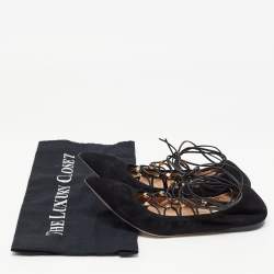 Pre Owned Valentino Black Leather and  Suede Rockstud Ballet Flats Size 36.5