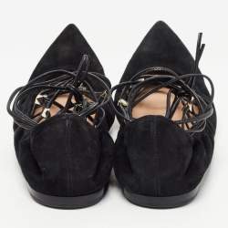Pre Owned Valentino Black Leather and  Suede Rockstud Ballet Flats Size 36.5