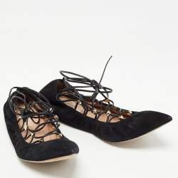 Pre Owned Valentino Black Leather and  Suede Rockstud Ballet Flats Size 36.5