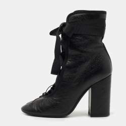 Valentino Black Texture Leather Lace Up Ankle Boots Size 37