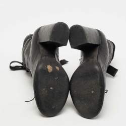 Pre Owned Valentino Black Texture Leather Lace Up Ankle Boots Size 37