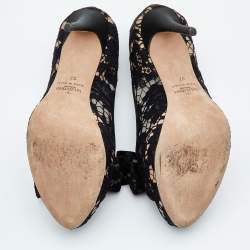 Pre Owned Valentino Black Lace Couture Bow Open Toe Platform Pumps Size 37