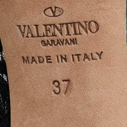 Pre Owned Valentino Black Lace Couture Bow Open Toe Platform Pumps Size 37