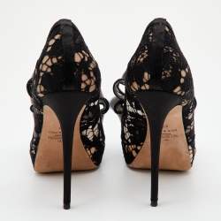 Pre Owned Valentino Black Lace Couture Bow Open Toe Platform Pumps Size 37
