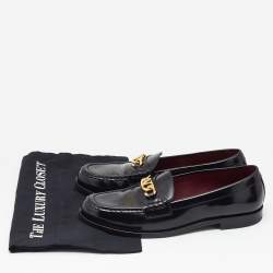 Pre Owned Valentino Black Leather V Logo Chain Loafers Size 41