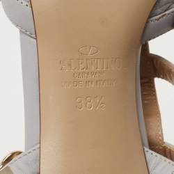 Pre Owned Valentino Grey Leather Rockstud Ankle Strap Pumps Size 38.5