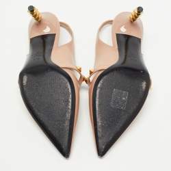 Pre Owned Valentino Beige Leather Rockstud Slingback Pumps Size 37.5