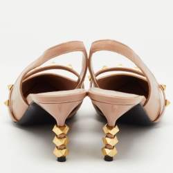 Pre Owned Valentino Beige Leather Rockstud Slingback Pumps Size 37.5