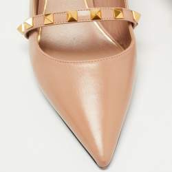 Pre Owned Valentino Beige Leather Rockstud Slingback Pumps Size 37.5