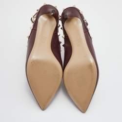 Pre Owned Valentino Burgundy Leather Rockstud Cutout Pointed Toe Ankle Boots Size 36.5