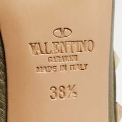Pre Owned Valentino Army Green Leather Rockstud Ankle Strap Pumps Size 38.5
