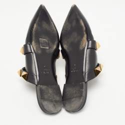 Pre Owned Valentino Black Leather Roman Stud Mules Size 40