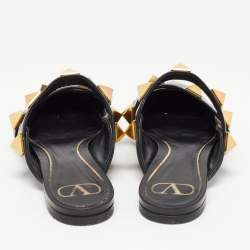 Pre Owned Valentino Black Leather Roman Stud Mules Size 40