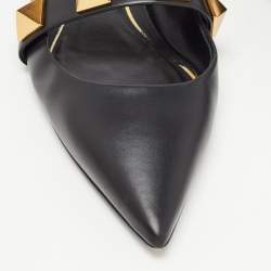 Pre Owned Valentino Black Leather Roman Stud Mules Size 40