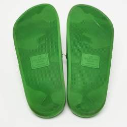 Pre Owned Valentino Green Rubber Rockstud Flat Slides Size 39