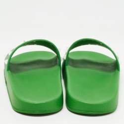 Pre Owned Valentino Green Rubber Rockstud Flat Slides Size 39