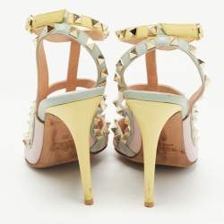 Pre Owned Valentino Multi Color Leather Rockstud  Strappy Pumps Size 38