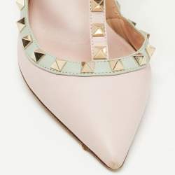 Pre Owned Valentino Multi Color Leather Rockstud  Strappy Pumps Size 38
