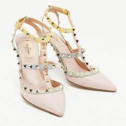 Pre Owned Valentino Multi Color Leather Rockstud  Strappy Pumps Size 38