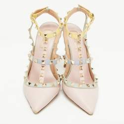 Pre Owned Valentino Multi Color Leather Rockstud  Strappy Pumps Size 38