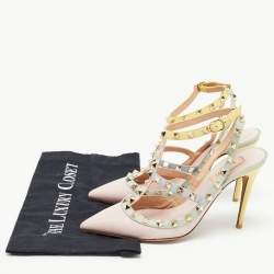 Pre Owned Valentino Multi Color Leather Rockstud  Strappy Pumps Size 38