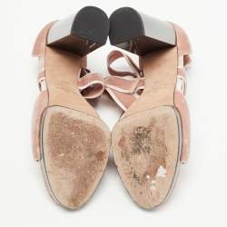 مملوكة مسبقًا Valentino Pink Velvet Ankle Wrap Block Heel Sandals Size 40.5
