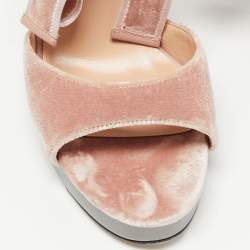 مملوكة مسبقًا Valentino Pink Velvet Ankle Wrap Block Heel Sandals Size 40.5