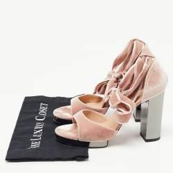 مملوكة مسبقًا Valentino Pink Velvet Ankle Wrap Block Heel Sandals Size 40.5