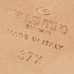 Pre Owned Valentino Black Leather Soul Rockstud Flat Slides Size 37.5