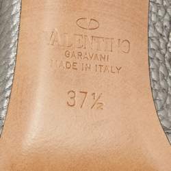 Pre Owned Valentino Metallic Grey Leather Rockstud Caged Ankle Strap Pumps Size 37.5