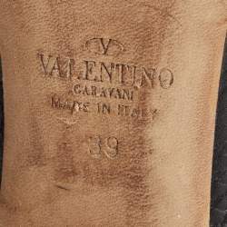 Pre Owned Valentino Black Leather Rockstud Ankle Strap Pumps Size 39 