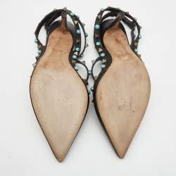 Pre Owned Valentino Black Leather Rockstud Ankle Strap Pumps Size 39 