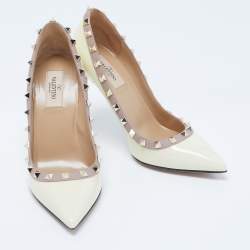 Pre Owned Valentino Cream Patent Leather Rockstud Pumps Size 37.5