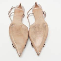 Pre Owned Valentino Dusty Pink Leather V LOGO Slingback Pumps Size 40