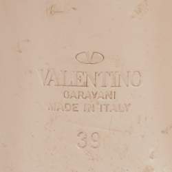 Pre Owned Valentino Black Leather V Logo Flat Slides Size 39