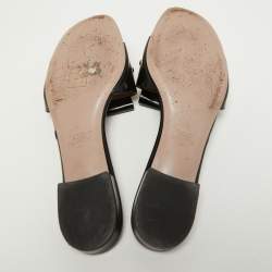 Pre Owned Valentino Black Leather V Logo Flat Slides Size 39