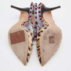 Pre Owned Valentino Multicolor Calf Hair and Leather Rockstud Caged Ankle Strap Pumps Size 38