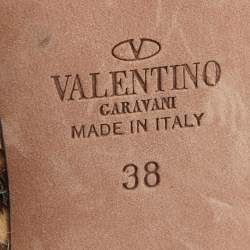 Pre Owned Valentino Multicolor Calf Hair and Leather Rockstud Caged Ankle Strap Pumps Size 38