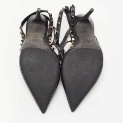 Pre Owned Valentino Black Leather Rockstud Ankle Strap Pumps Size 39.5