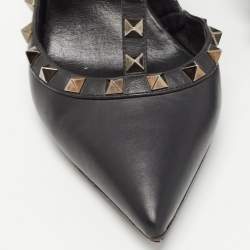 Pre Owned Valentino Black Leather Rockstud Ankle Strap Pumps Size 39.5