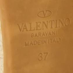 Pre Owned Valentino Black Embroidered Canvas Rockstud Espadrille Wedge Sandals Size 37