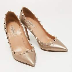 Pre Owned Valentino Metallic Bronze Leather Rockstud Pumps Size 39