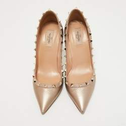 Pre Owned Valentino Metallic Bronze Leather Rockstud Pumps Size 39