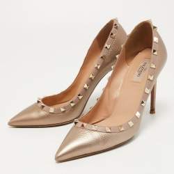 Pre Owned Valentino Metallic Bronze Leather Rockstud Pumps Size 39