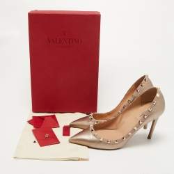 Pre Owned Valentino Metallic Bronze Leather Rockstud Pumps Size 39